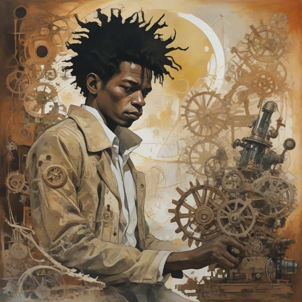 Epic Steampunk Automata in Gouache Style Watercolor