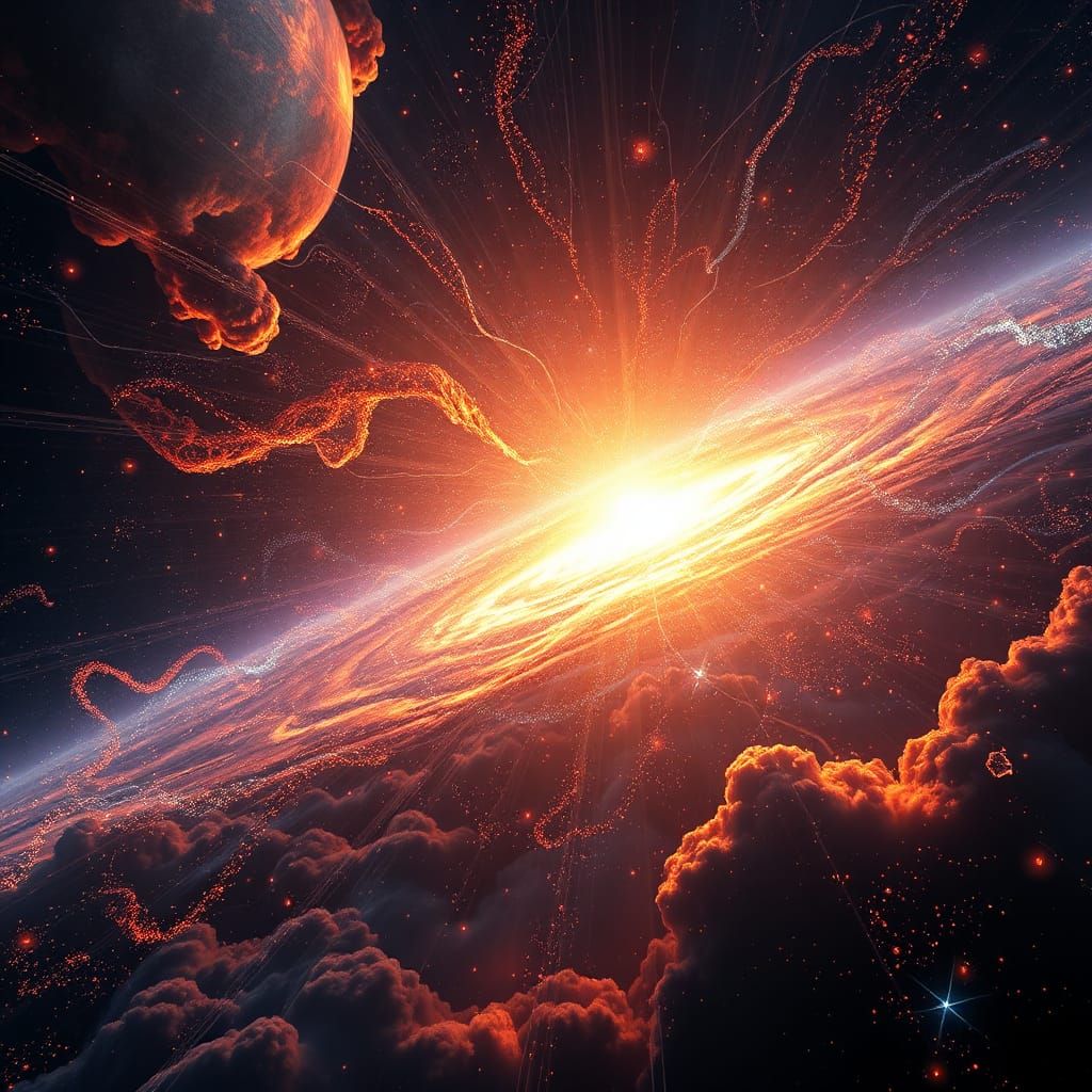 Cosmic Sparks Ignite the Universe in Matte Painting Style