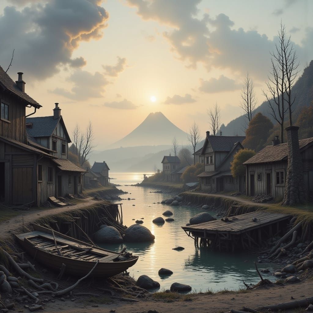 Post-Apocalyptic Fishing Village at Sunset