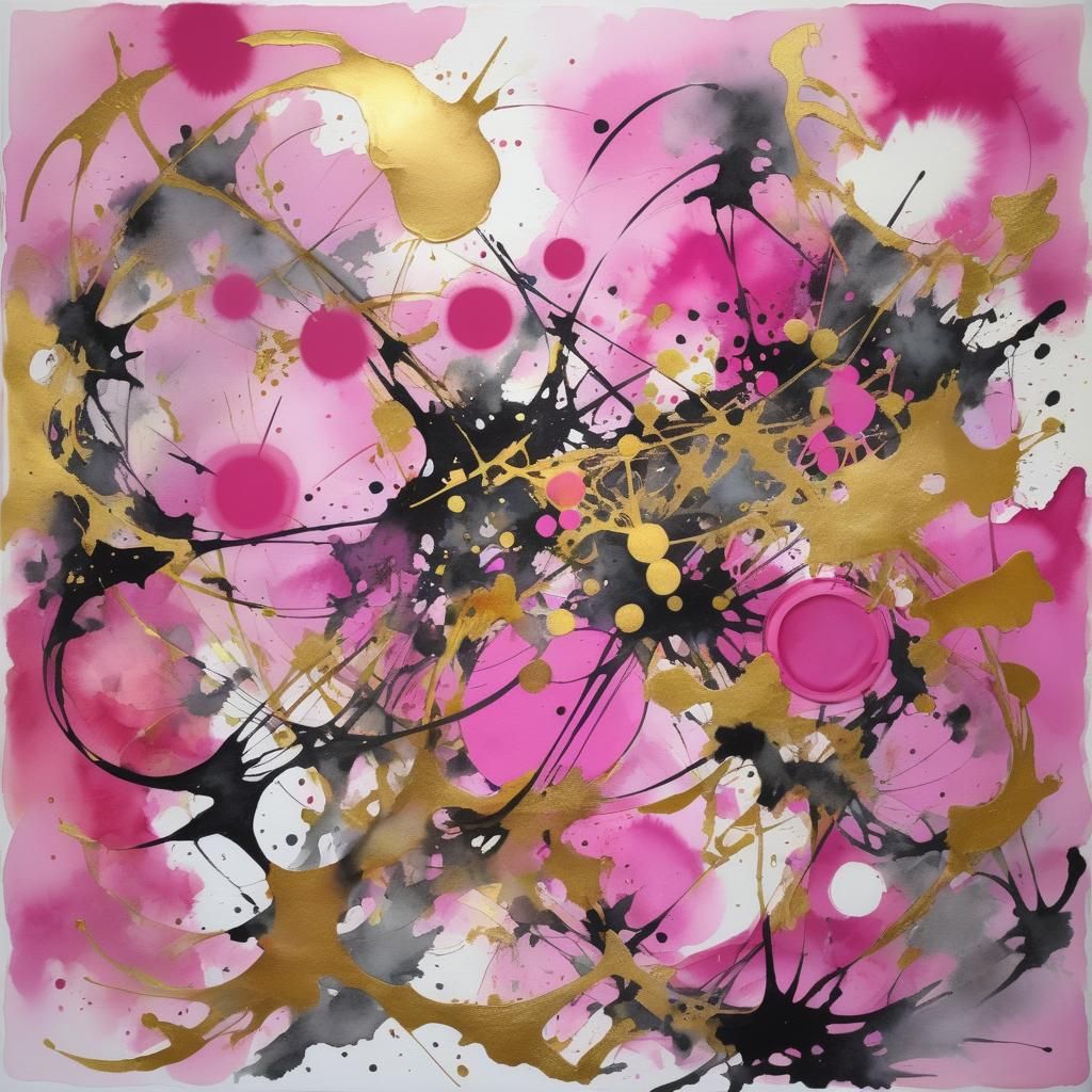 Abstract Pink and Gold Watercolor Chaos