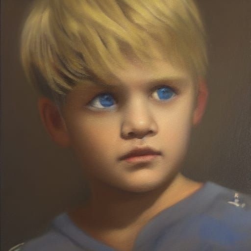 Oil Painting of Child in Dim Studio