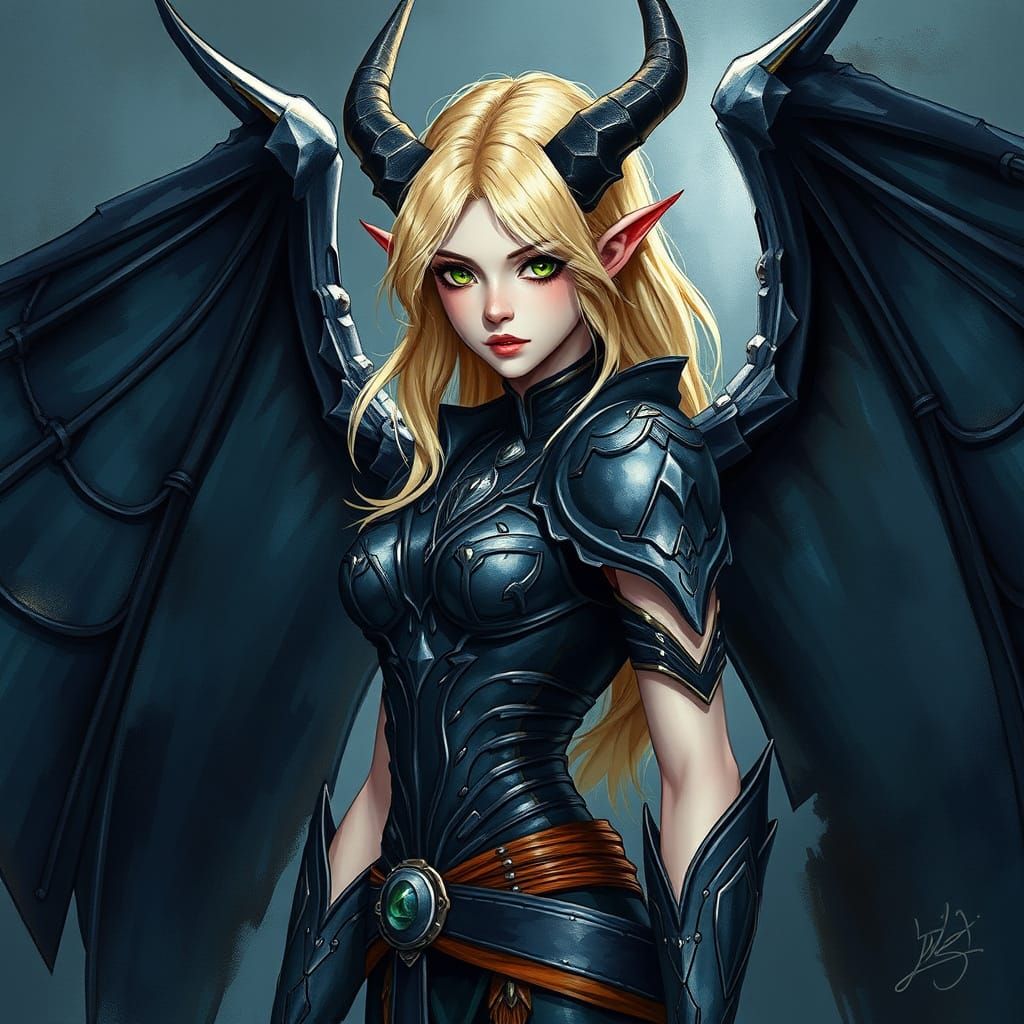 Ethereal Warrior Goddess in Cyberpunk-Inspired Watercolour