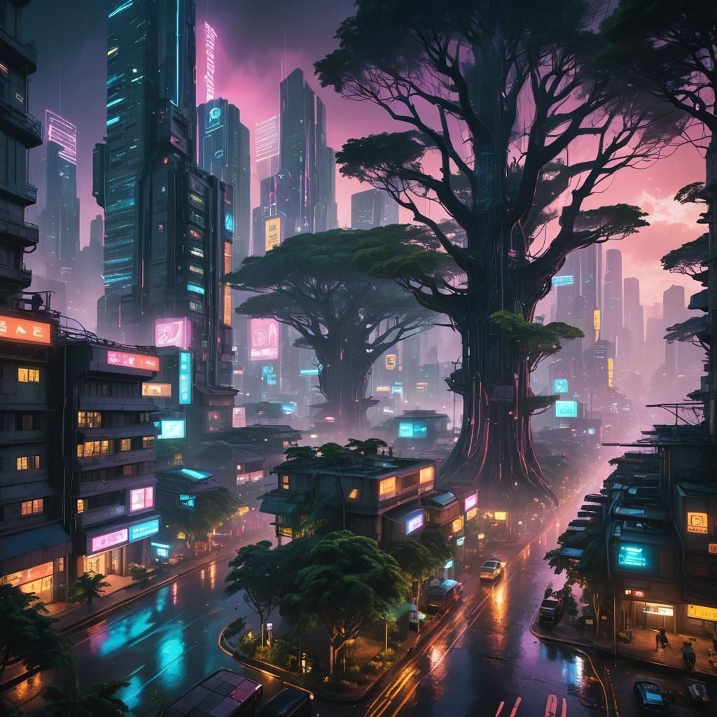 Cyberpunk Bangalore: Bioengineered Metropolis in Neon-Noir S...