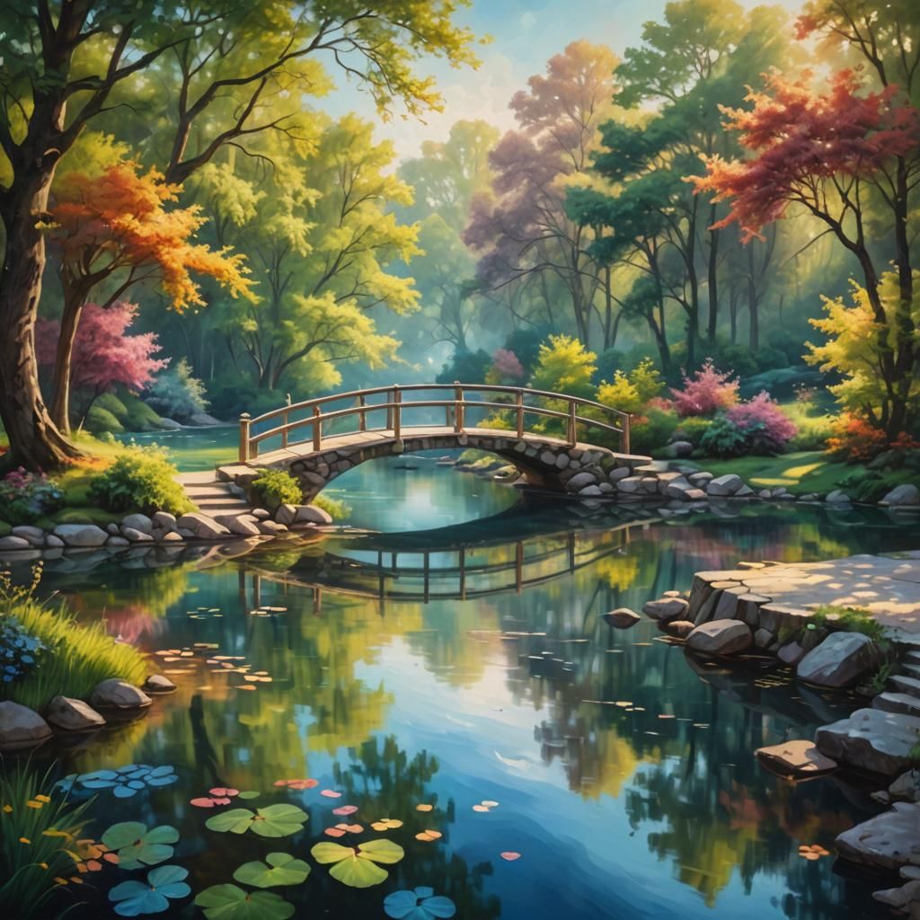 Heart-Shaped Lake Surrounded by Seven Lakes: Oil Painting