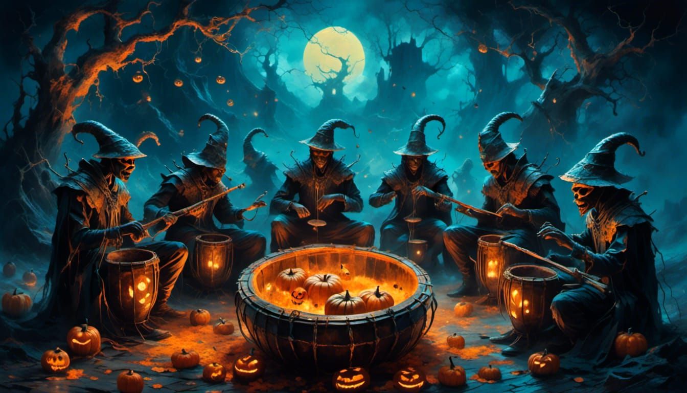 Surreal Drummers' Circle Under Starry Night