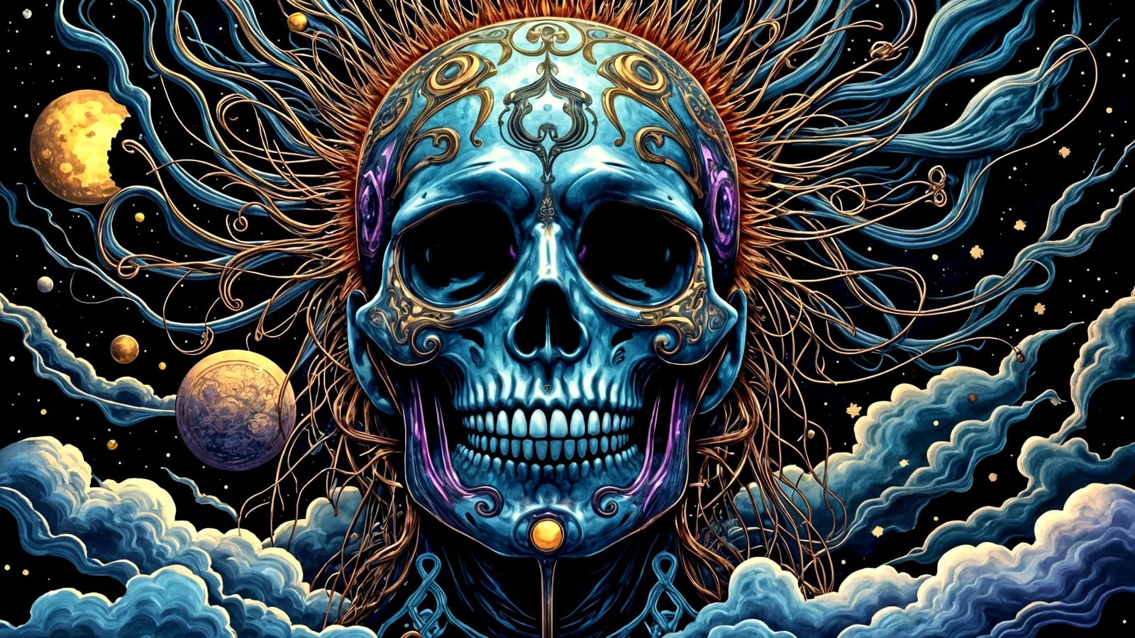 Ukiyo-e Woodblock Print of Biomechanical Face