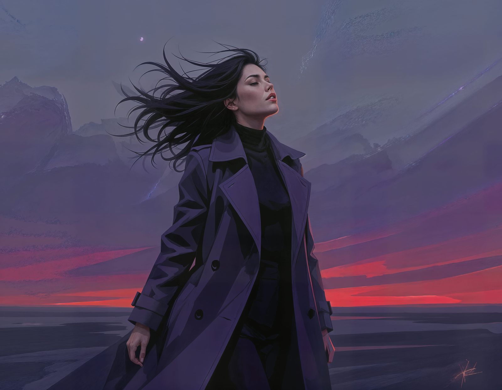 Watercolor Figure at Mercy of Howling Winds