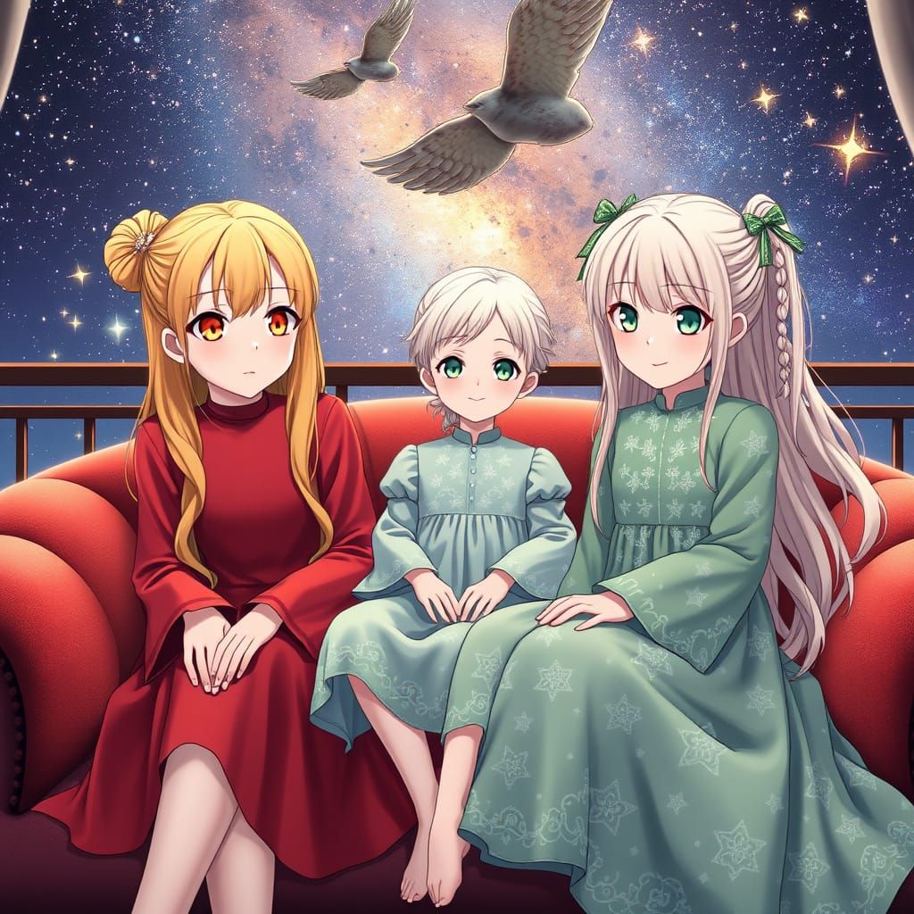 Three Sisters Bask in Serenity on a Starry Night