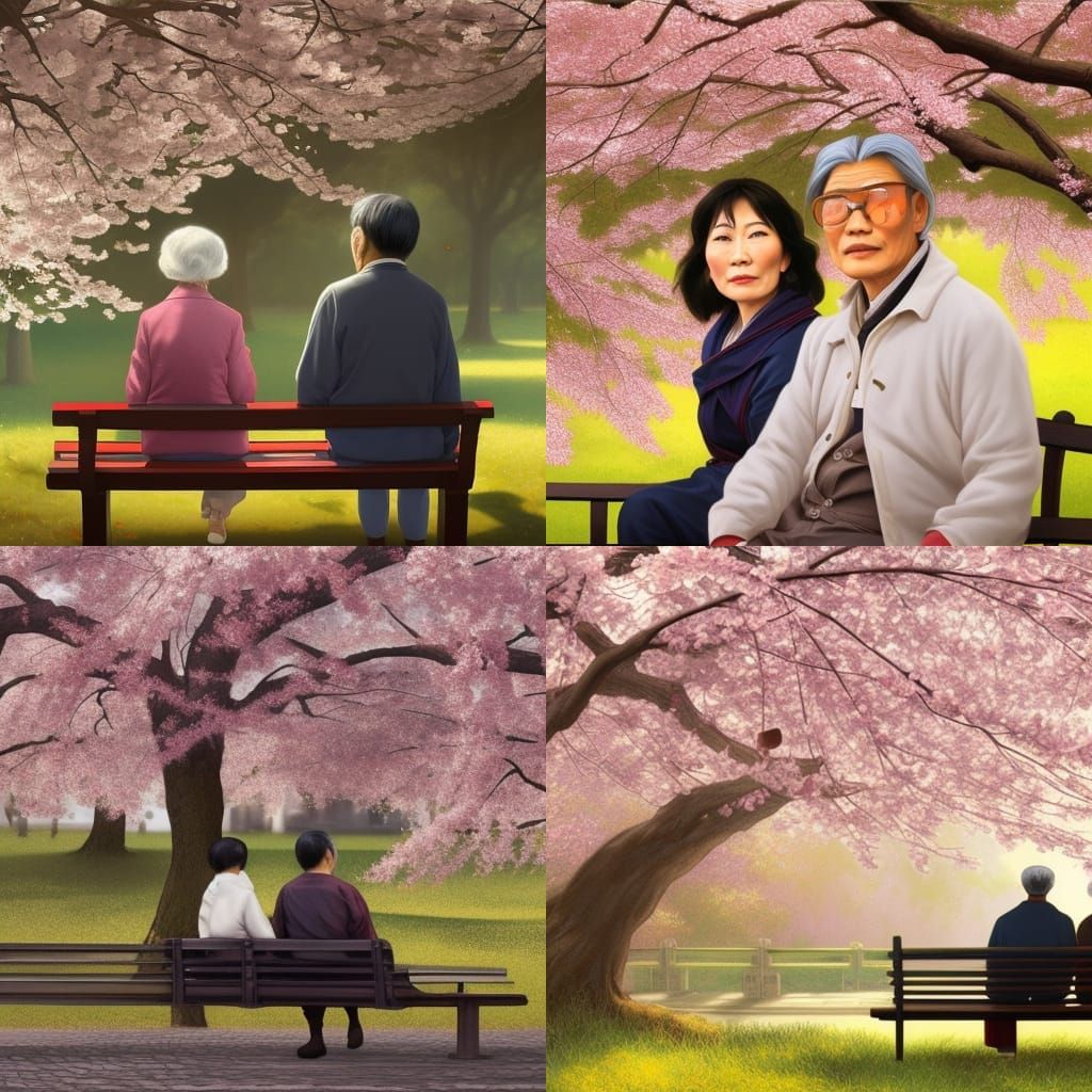 Asian Couple Portrait Under Cherry Blossoms