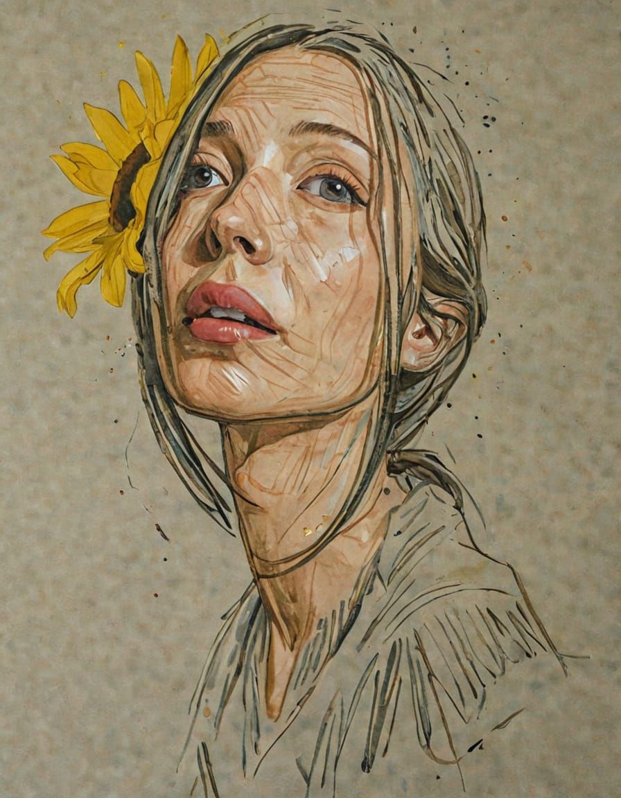 Expressive Portrait of a Young Girl in a Sunflower Crown