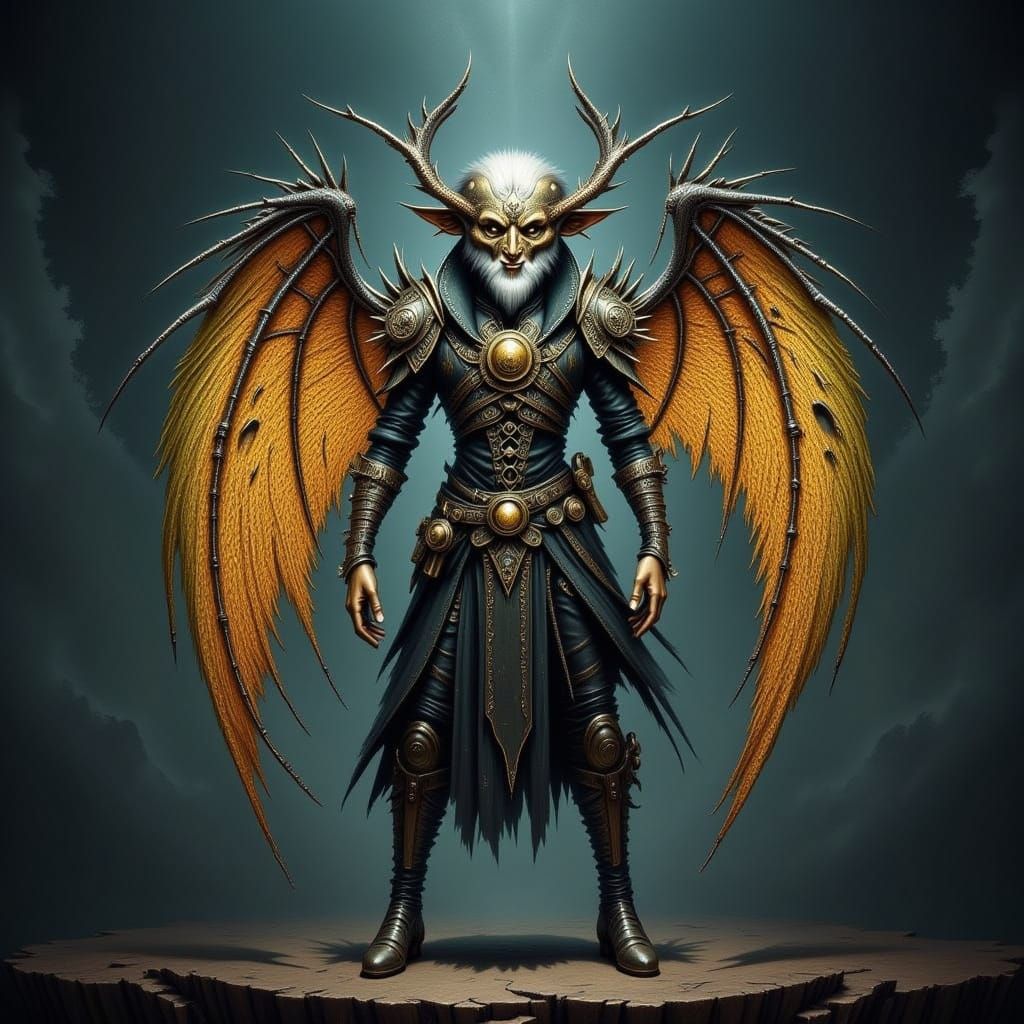 Steampunk Anthro Cat with Luminous Wings