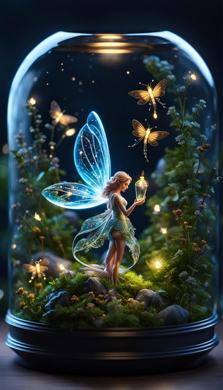 Fairy in A Jar with Jar of Fireflies