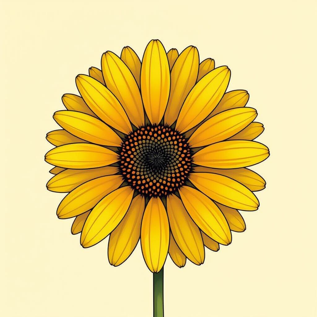 Minimalist Yellow Daisy Black Outline Simple Design