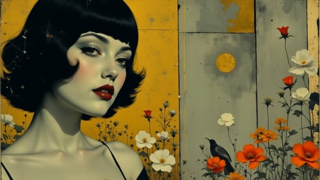 Art Deco Singer in 3D Impasto Floral Garden