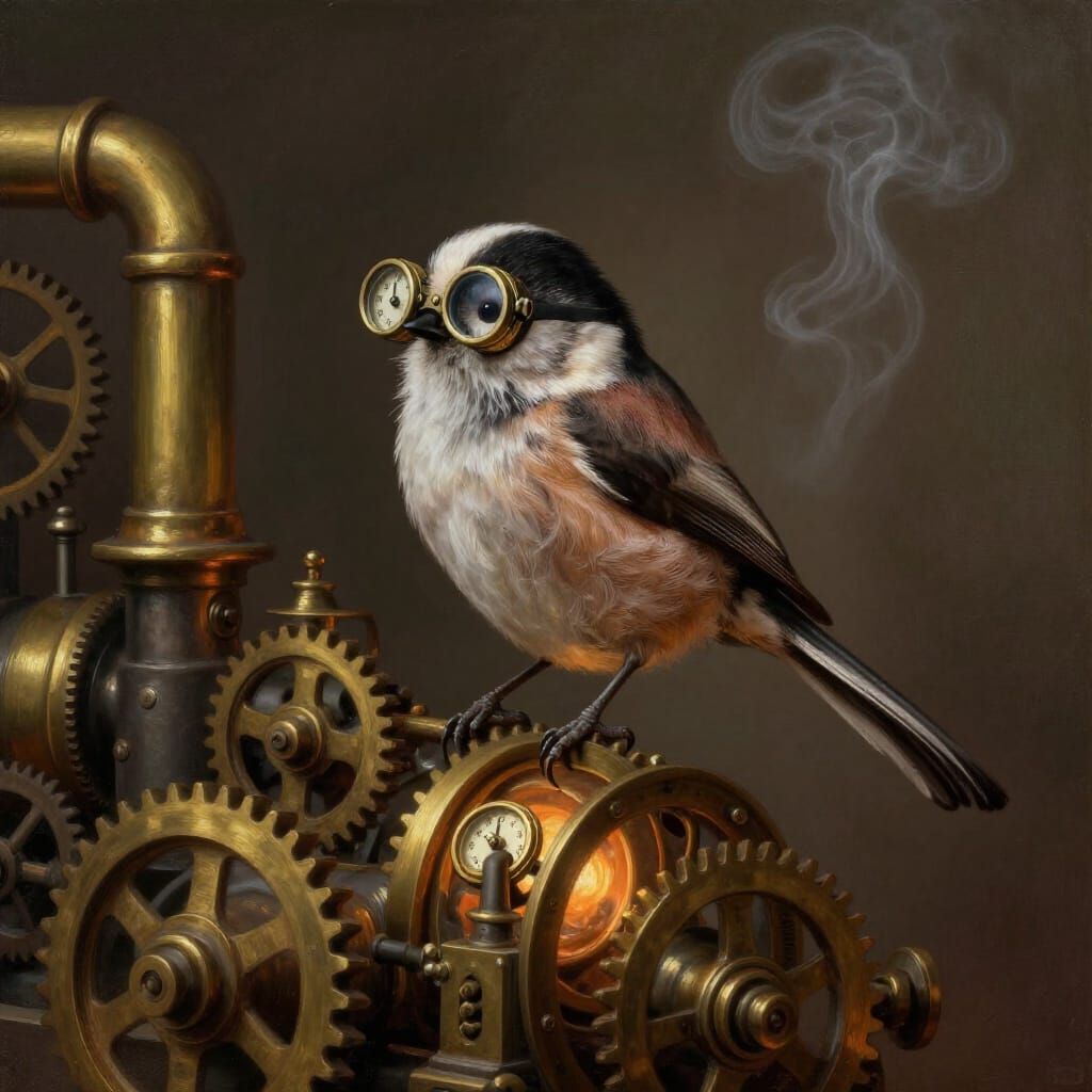 Steampunk Bird on Intricate Engine