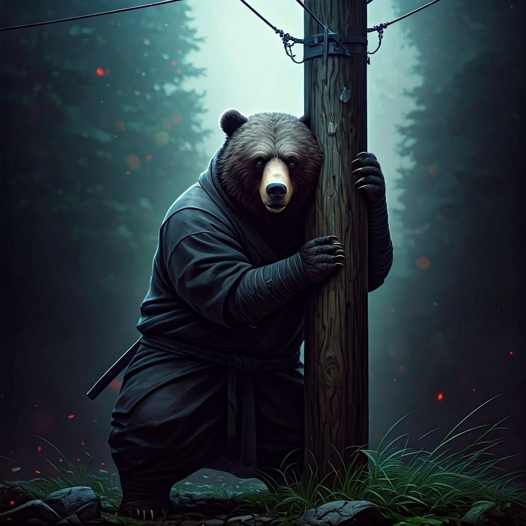 Ninja Bear Hiding: Detailed Matte Painting
