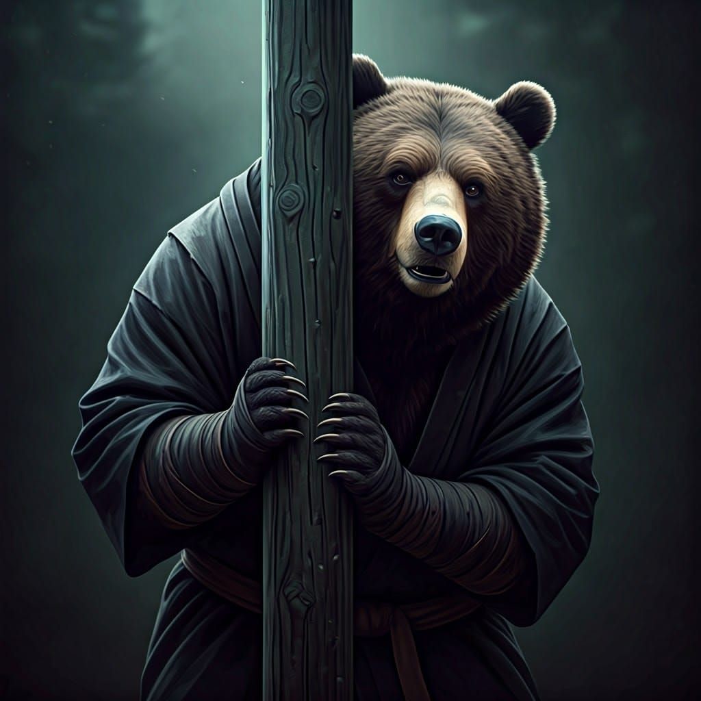 Ninja Bear Hiding: Detailed Matte Painting