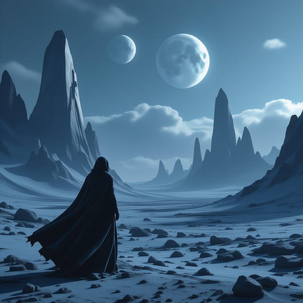 Woman on Alien Planet with Crystalline Structures