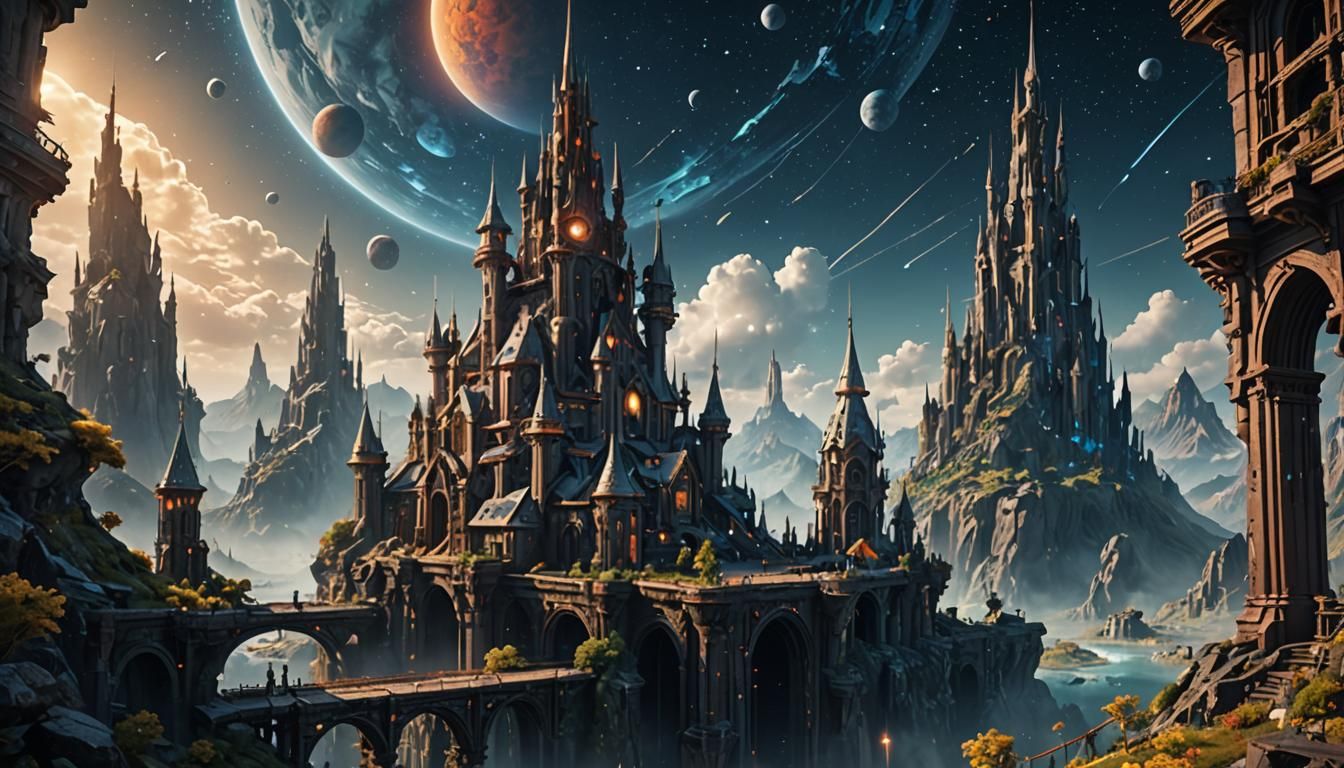 Futuristic Buildings Under Stars: Detailed Matte Painting