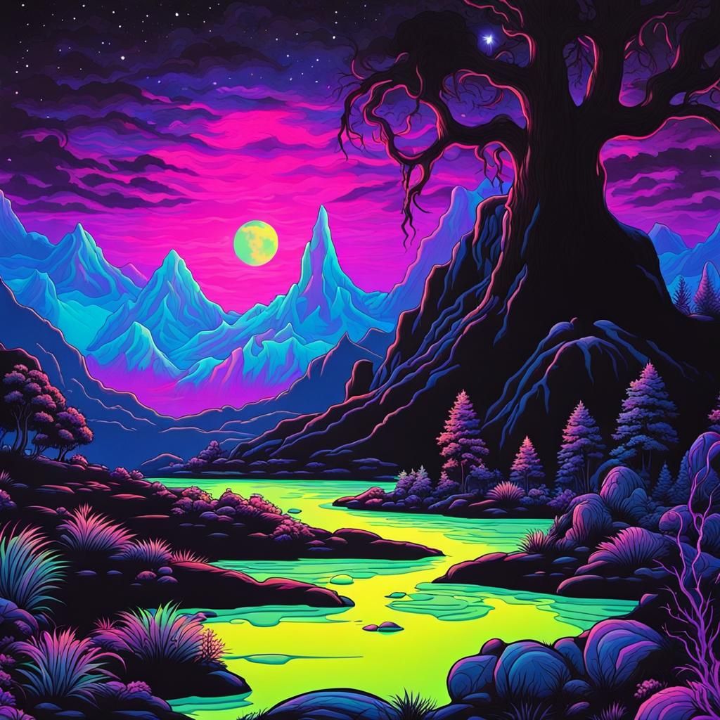 Ethereal Black Light Landscape Art