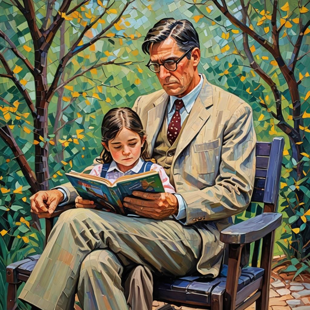 Atticus Finch and Scout: Neo-Impressionist Oil Painting