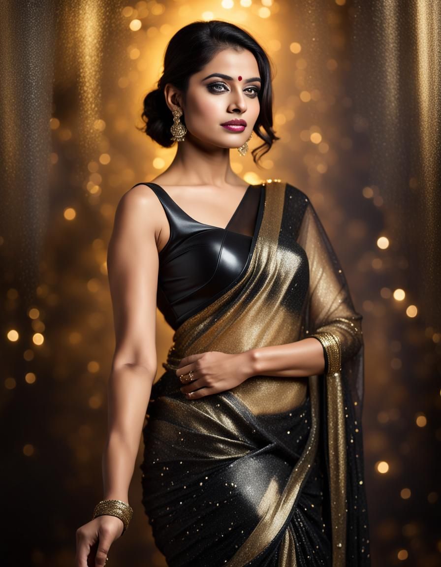 Golden Saree: A Painterly Portrait of a Mysterious Woman