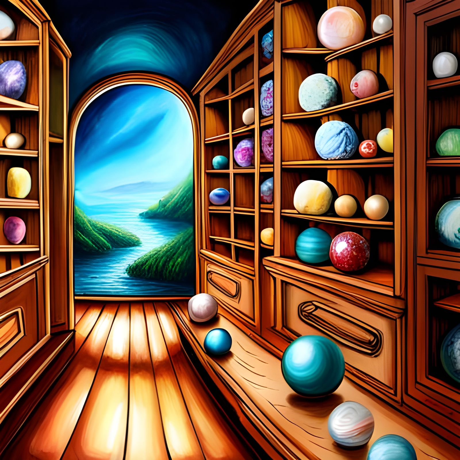 Enchanted Marble Shop in Oil Painting Style