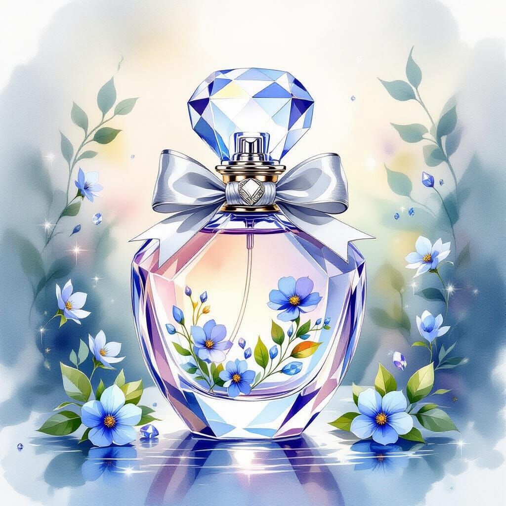 Fantasy Crystal Perfume Bottle as Expressive Watercolor Art
