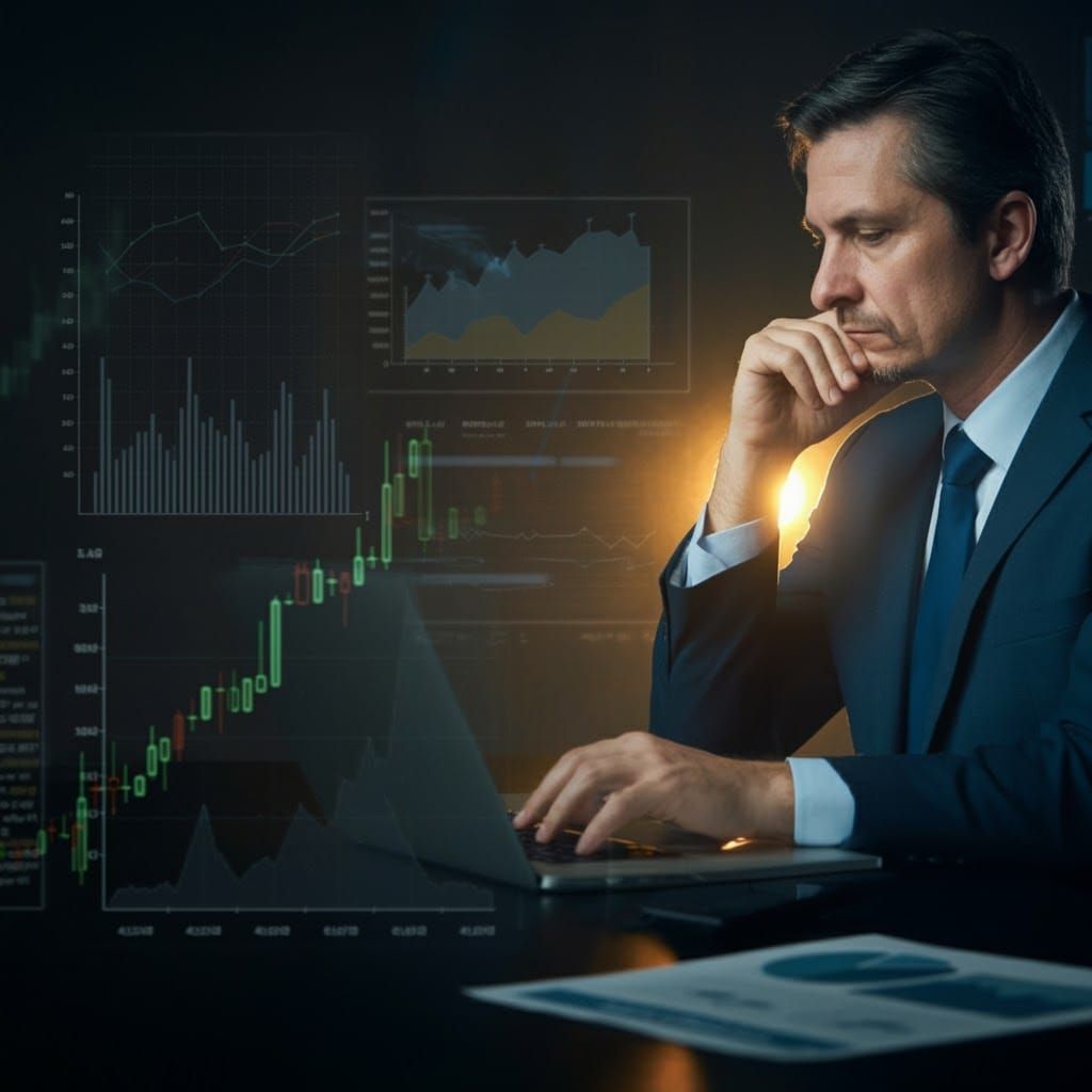 Contemplative Executive Amidst Financial Data in Cinematic S...