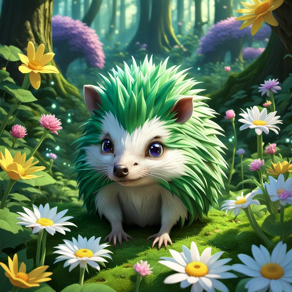 Enchanting Hedgehog Fairy in Anime-Inspired Forest