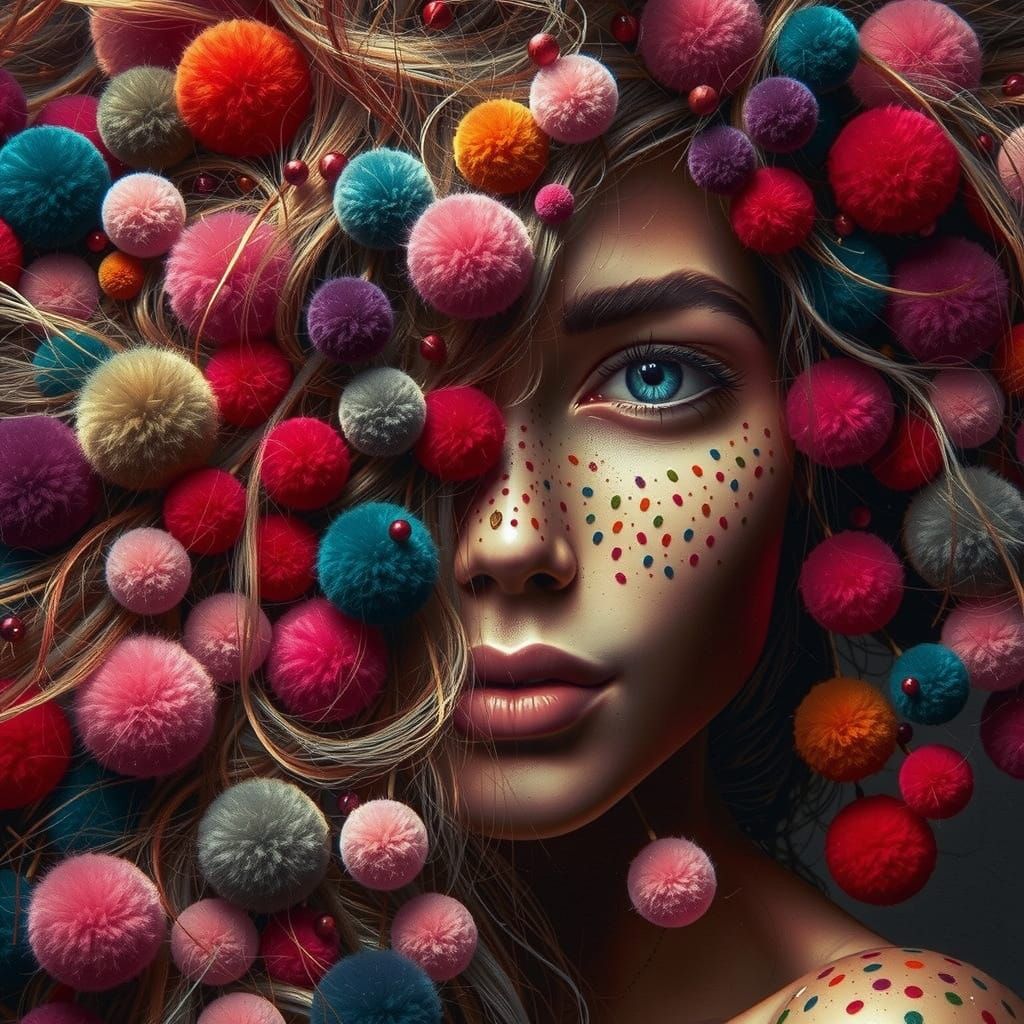Colorful Pom Pom Hideaway: AI Interpretation