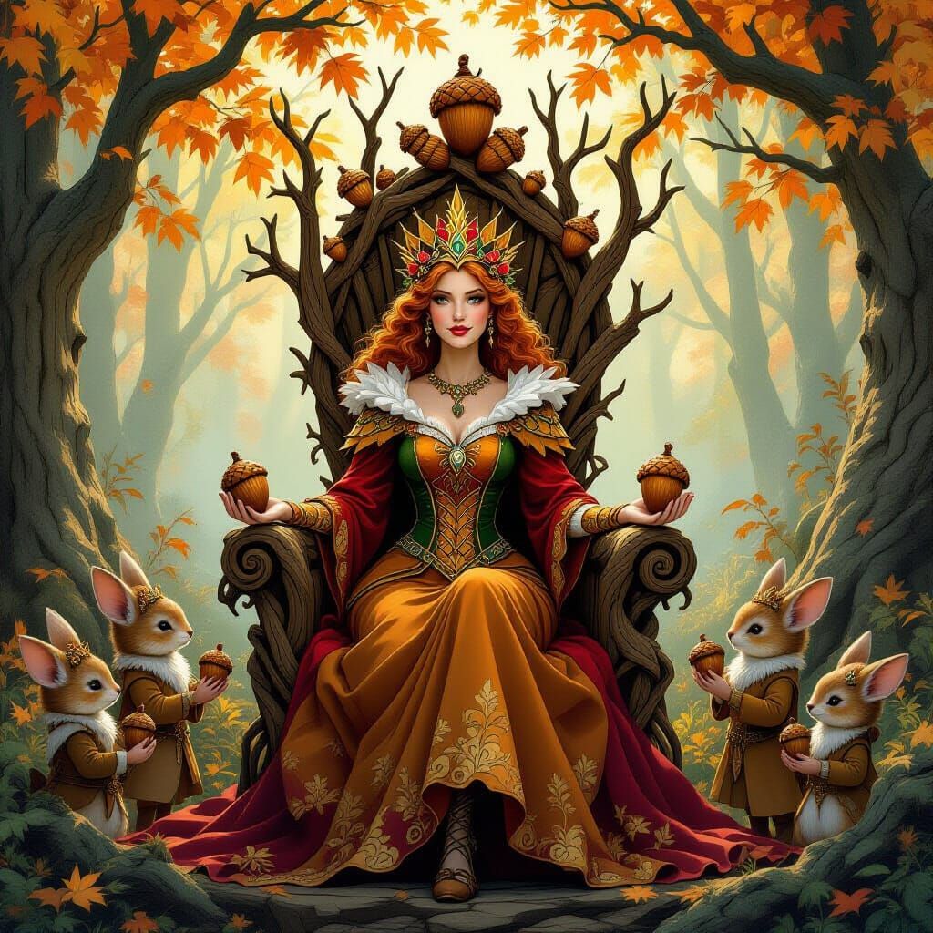 Queen of Acorns in Whimsical Forest
