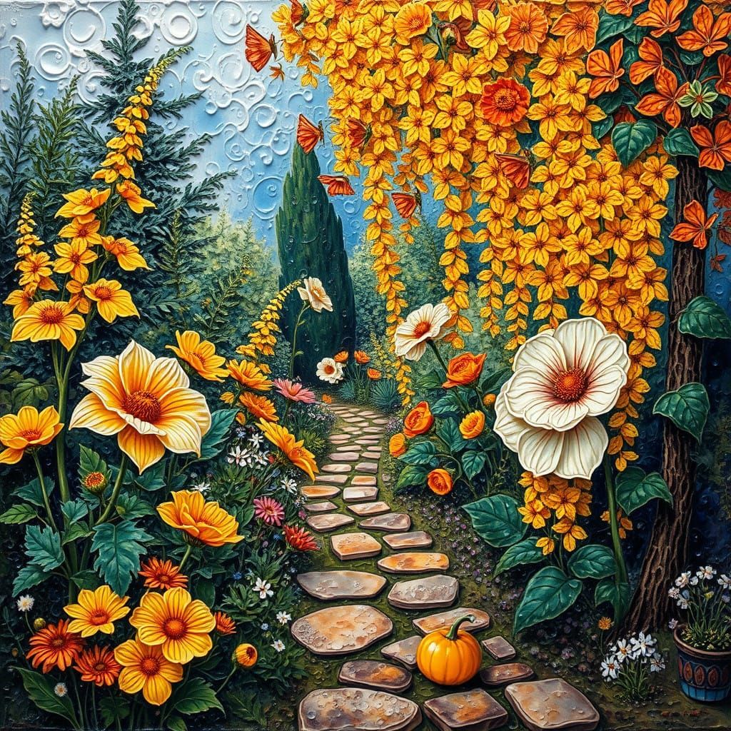 Vibrant Majolica Garden in Warm Colors