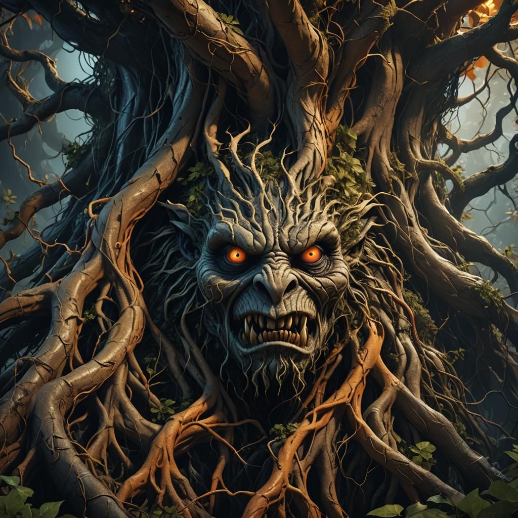 Menacing Creature in a Twisted Fantasy Landscape