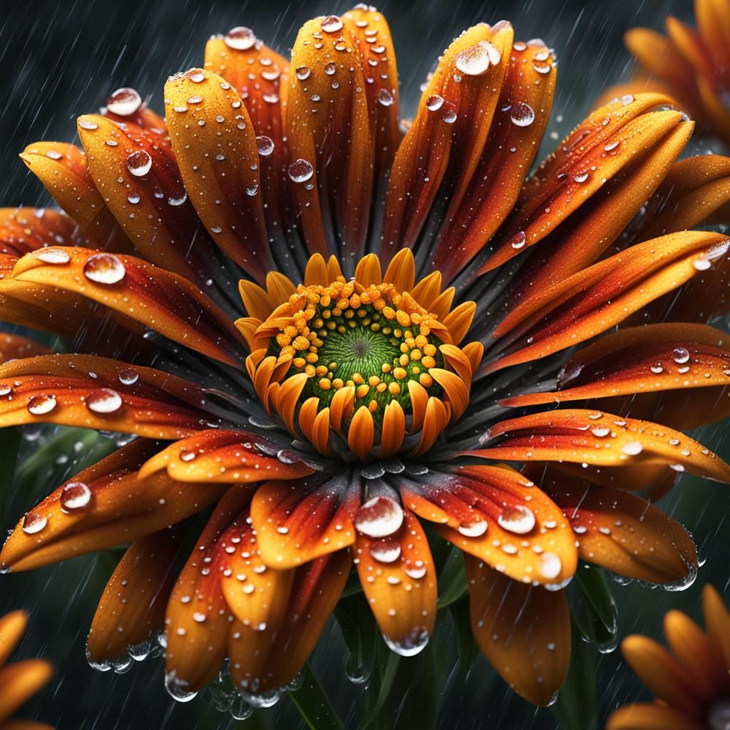 Gazania Flower with Dew Drops: Digital Matte Painting