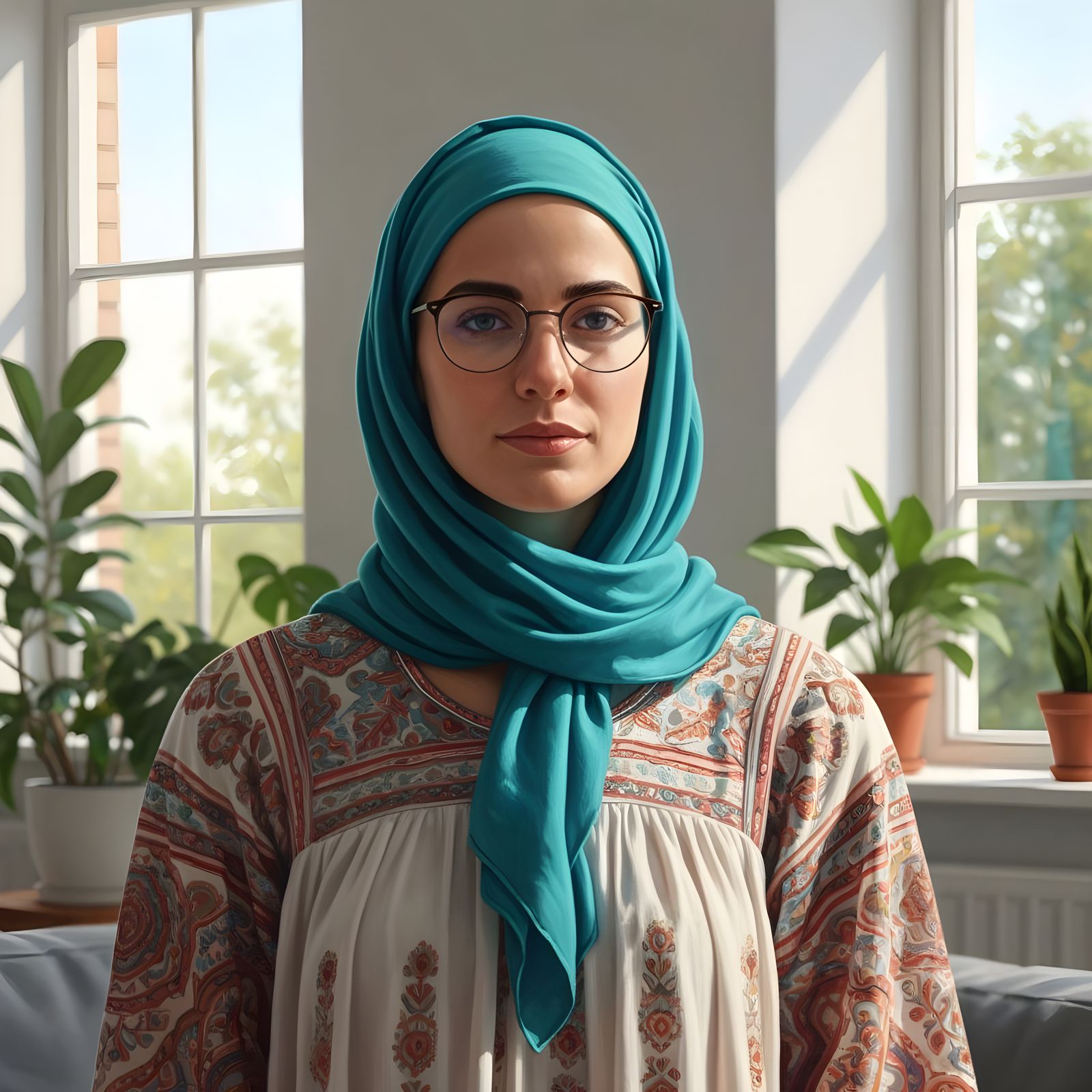 Beautiful Hijabi Woman Portrait in Planted Living Room