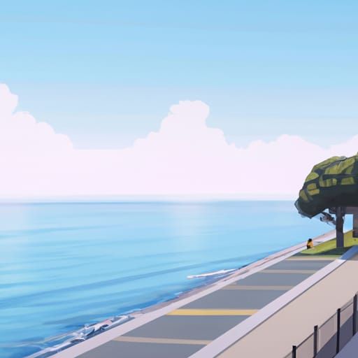 Seaside Promenade in Anime Style