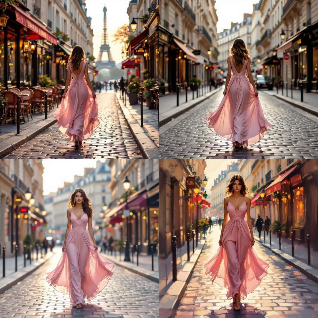 Woman in Pink Chiffon Dress Walking Through Paris