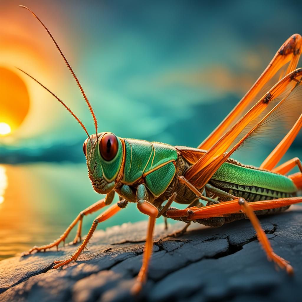 Macro Photography Grasshopper at Sunset
