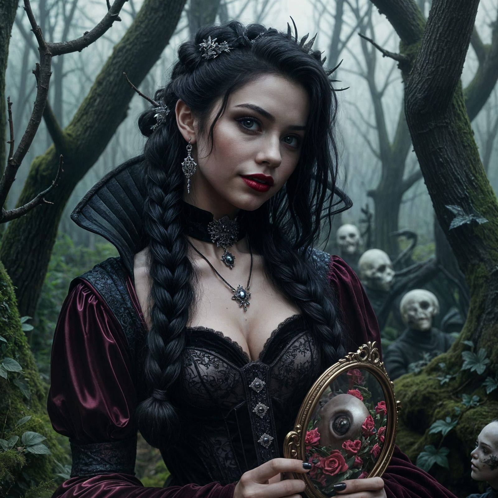 Gothic Snow White Queen in Dark Forest