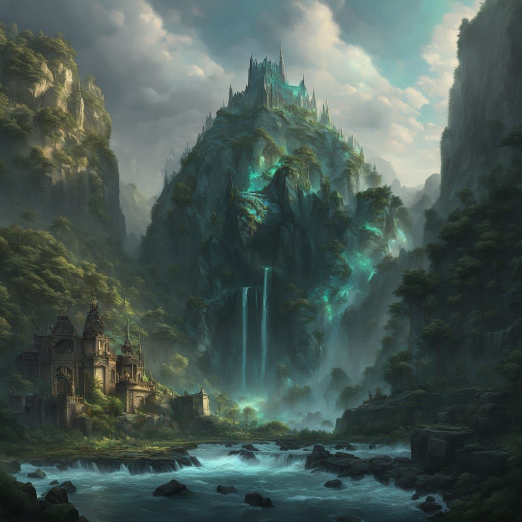 Waterfall From Dragon Statue: Fantasy Concept Art