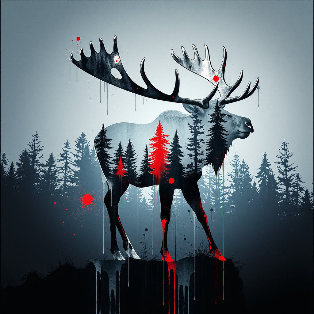 Double Exposure Moose and Bear Graffiti Art