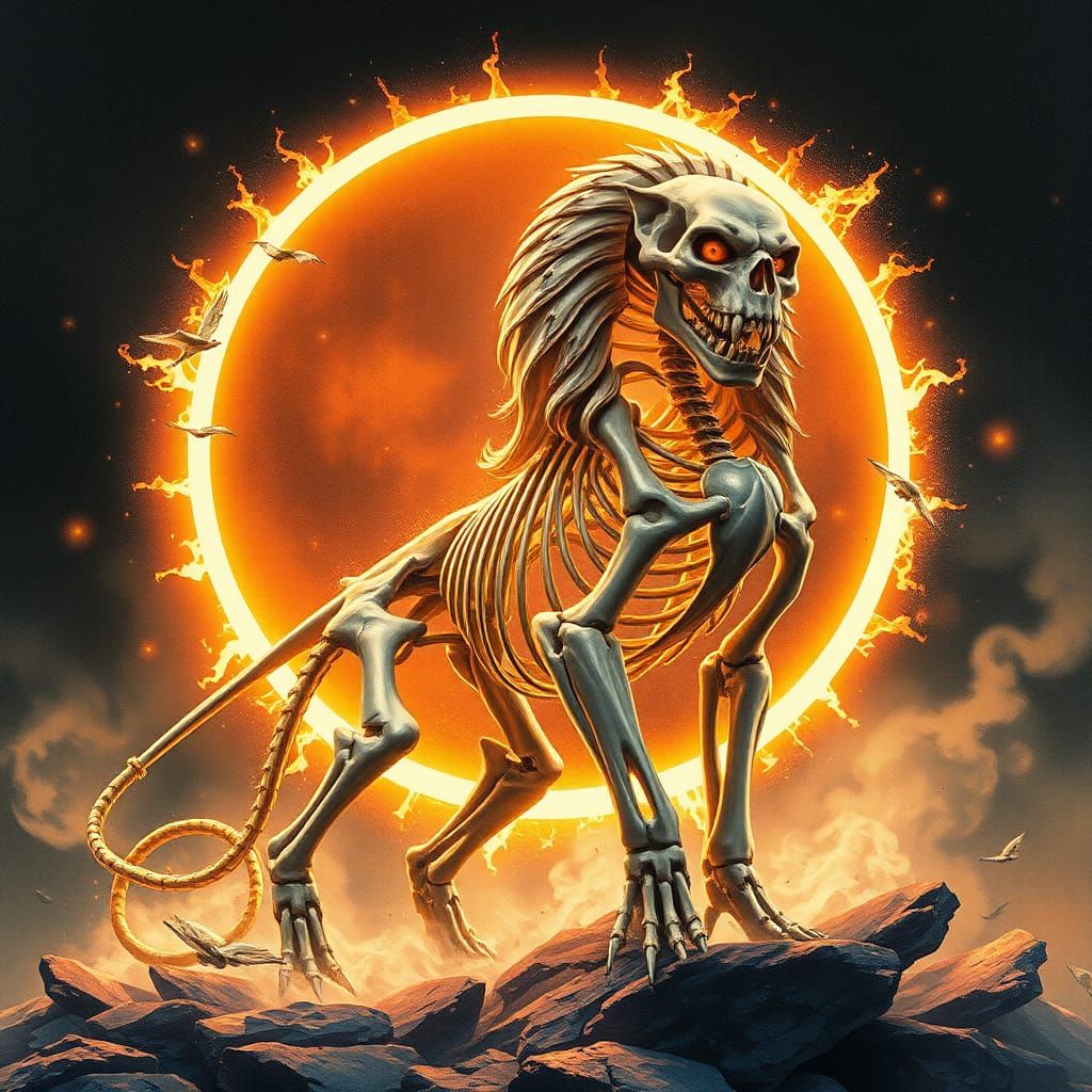 Ethereal Eclipse: Kintsugi Skeleton Lion Ready for Combat