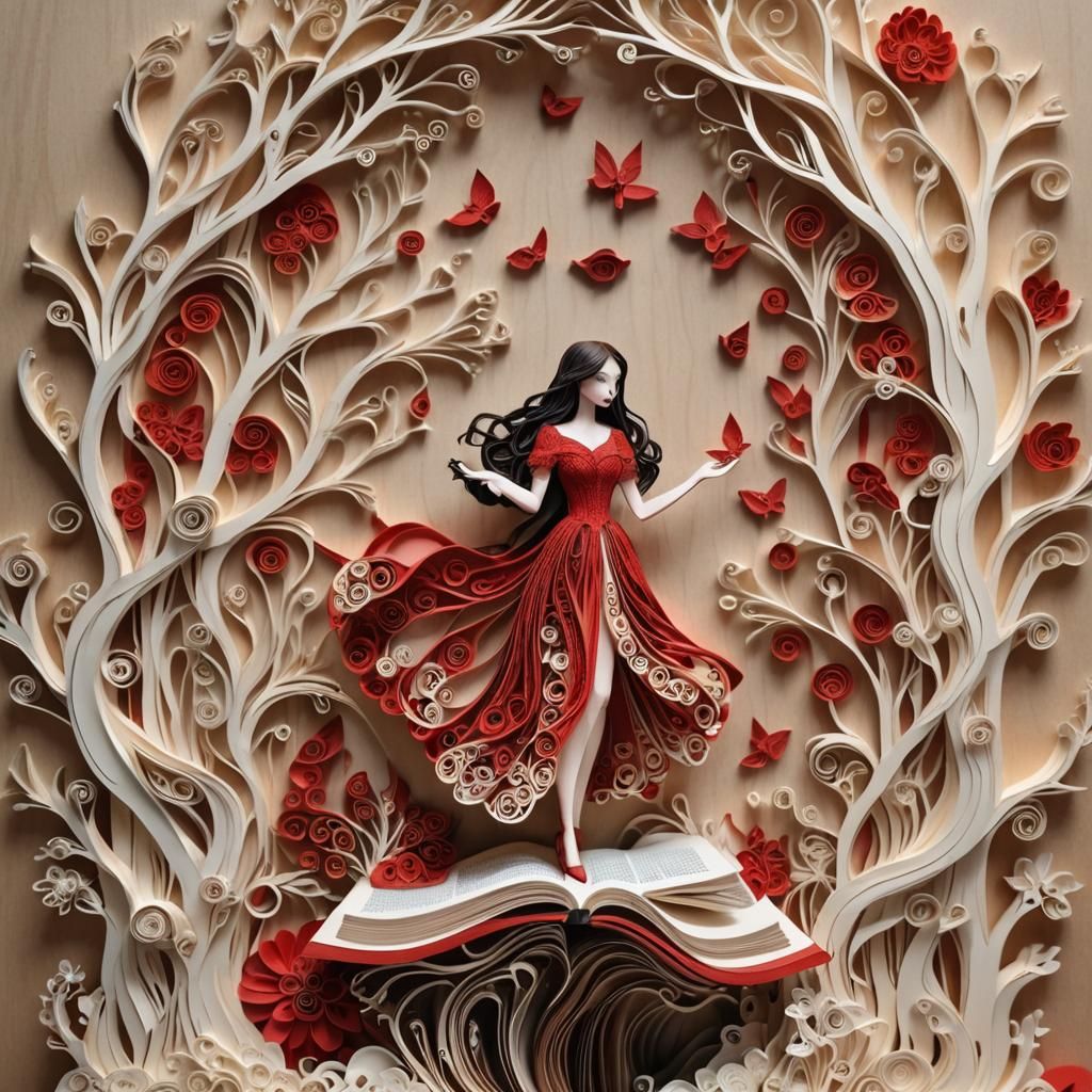 Woman in Red Dress: Fantasy Storybook Illustration