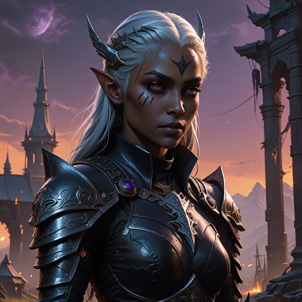 Mysterious Dark Elf Assassin in Rich Fantasy Armor