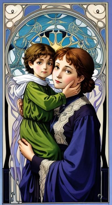 Mother and Child in Art Nouveau Style
