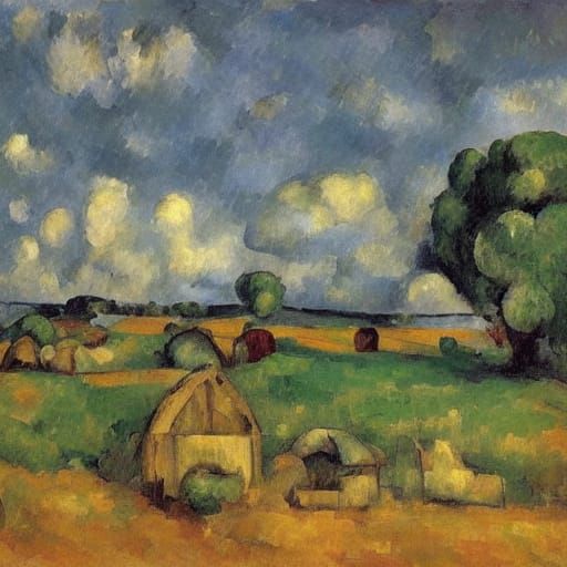 Post-Impressionist Dreamscape: Figure Mashing Potatoes