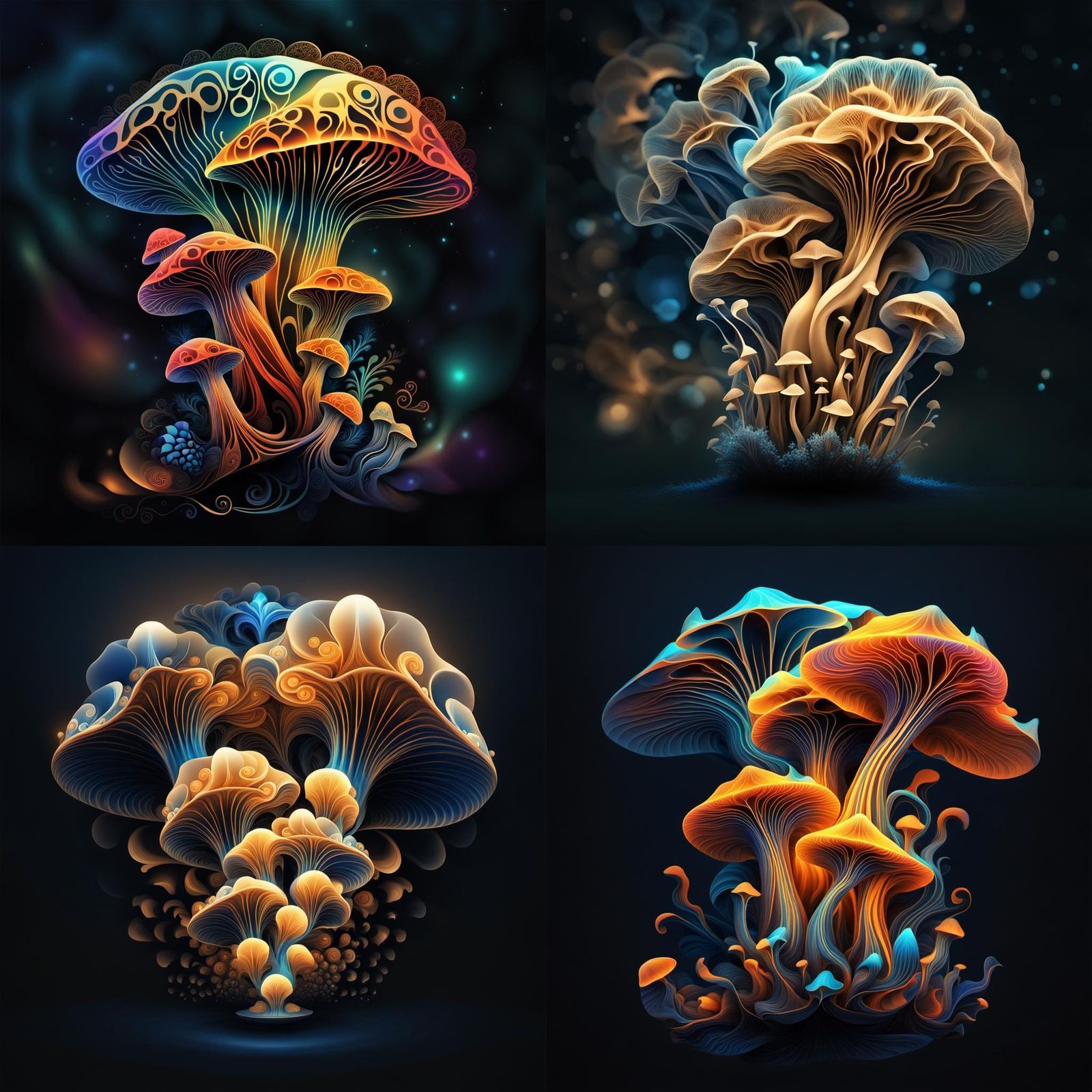 Abstract Blue Oyster Mushroom with 3D Shading