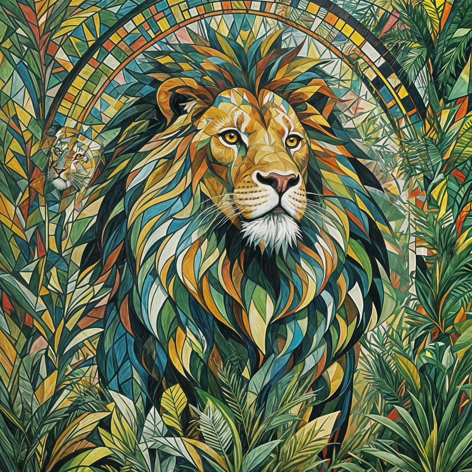 Cubist Lion in Jungle, Picasso Style