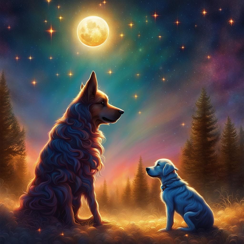 Dog and Puppy Watch Jeweled Stars